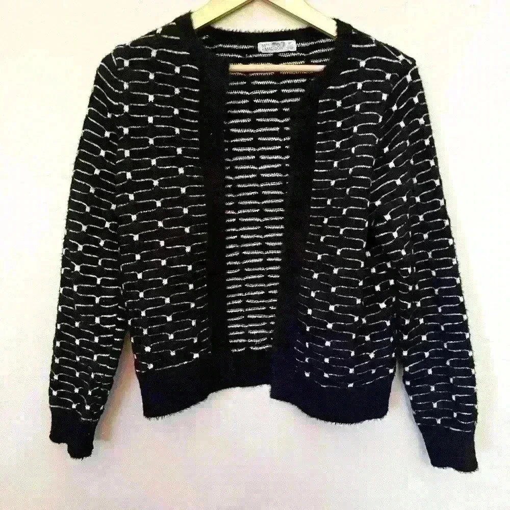 89th and Madison Black & White Open Front Cardigan Size Small